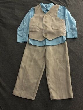 George Boys Light cream Vest & Pants with Light Blue Shirt Dress suit